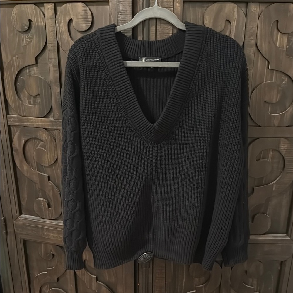 Black V-Neck Knit Sweater